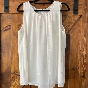 Loft Plus white with embroidered dot blouse.